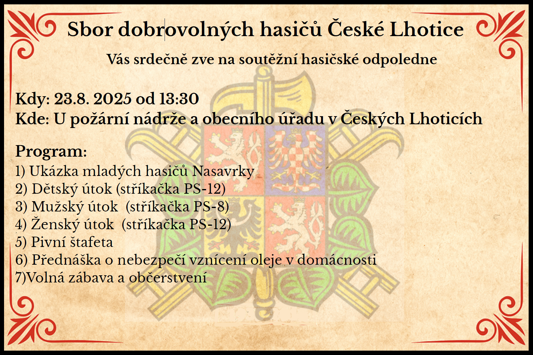 Pozvánka na soutěžní hasičské dopoledne.